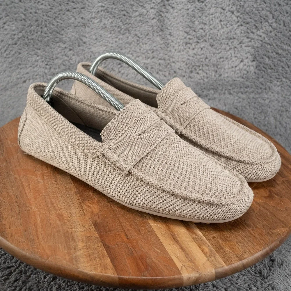 Peter Millar Cruise Knit Driver Mens 10 Stone Beige Good Loafers MS24F40